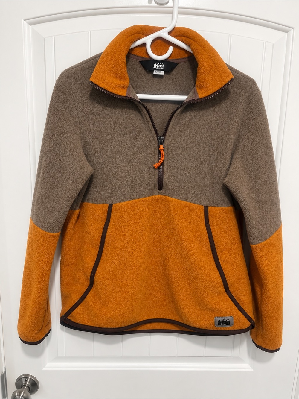 REI Co-op Colorblock Fleece Quarter Zip Pullover Brown Rust Women M